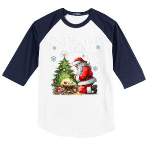 Every Knee Shall Bow Santa Christmas Nativity Scene Xmas Baseball Sleeve Shirt