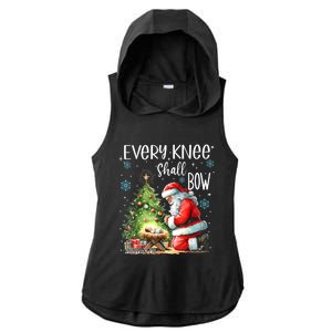 Every Knee Shall Bow Santa Christmas Nativity Scene Xmas Ladies PosiCharge Tri-Blend Wicking Draft Hoodie Tank