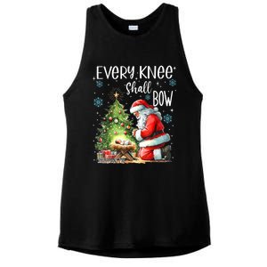 Every Knee Shall Bow Santa Christmas Nativity Scene Xmas Ladies PosiCharge Tri-Blend Wicking Tank