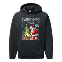 Every Knee Shall Bow Santa Christmas Nativity Scene Xmas Performance Fleece Hoodie