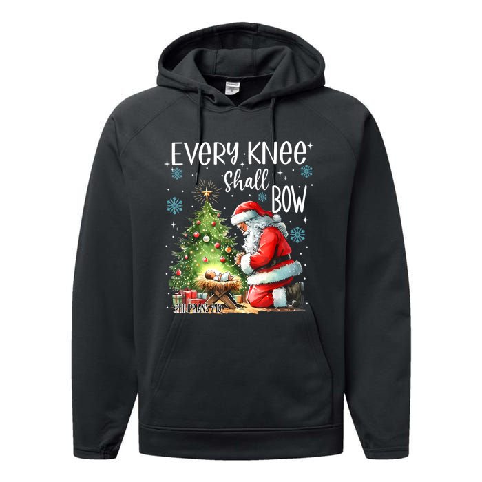 Every Knee Shall Bow Santa Christmas Nativity Scene Xmas Performance Fleece Hoodie