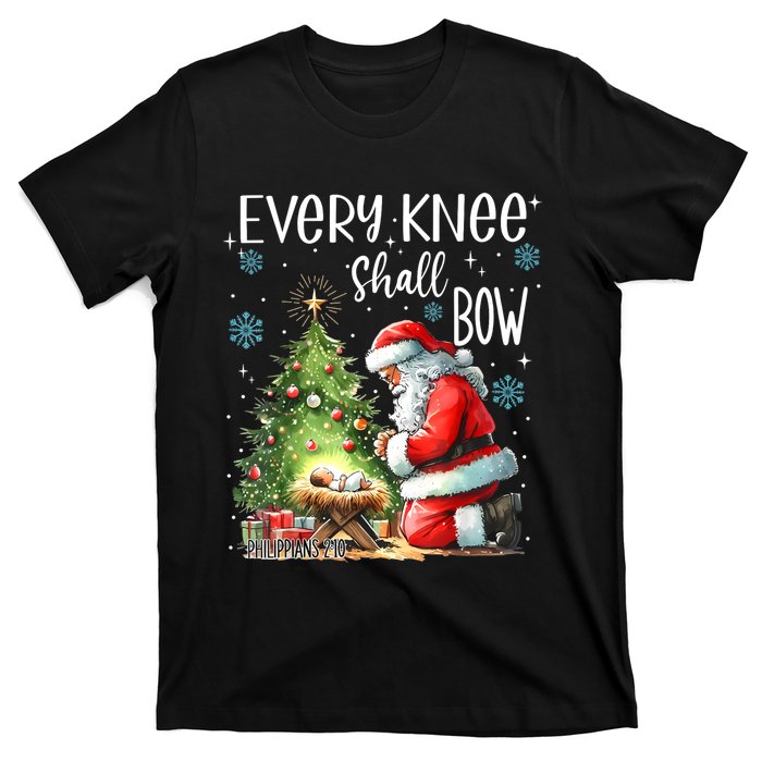 Every Knee Shall Bow Santa Christmas Nativity Scene Xmas T-Shirt