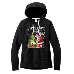 Every Knee Shall Bow Santa Christmas Nativity Scene Xmas Women's Fleece Hoodie