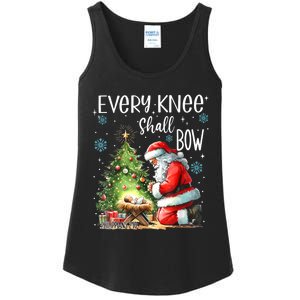 Every Knee Shall Bow Santa Christmas Nativity Scene Xmas Ladies Essential Tank