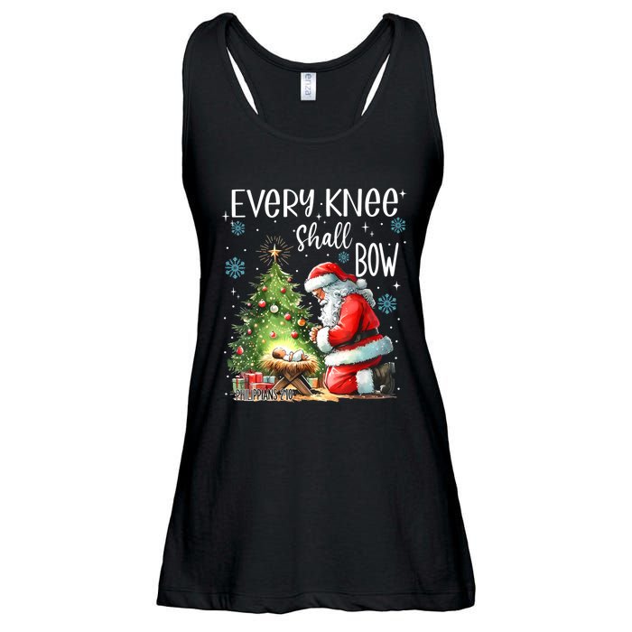 Every Knee Shall Bow Santa Christmas Nativity Scene Xmas Ladies Essential Flowy Tank