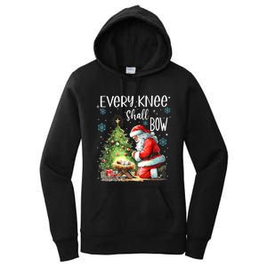 Every Knee Shall Bow Santa Christmas Nativity Scene Xmas Women's Pullover Hoodie