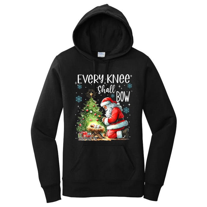 Every Knee Shall Bow Santa Christmas Nativity Scene Xmas Women's Pullover Hoodie