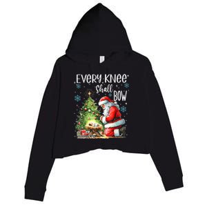 Every Knee Shall Bow Santa Christmas Nativity Scene Xmas Crop Fleece Hoodie