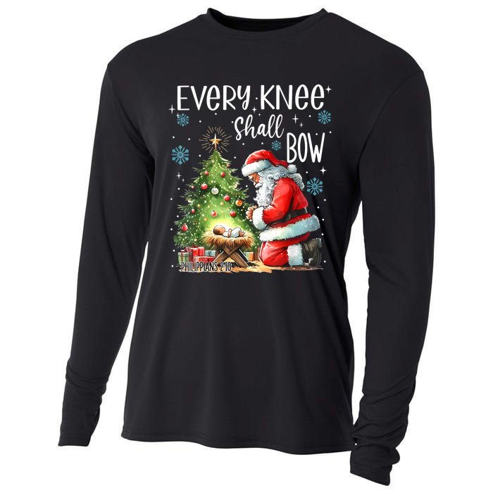 Every Knee Shall Bow Santa Christmas Nativity Scene Xmas Cooling Performance Long Sleeve Crew