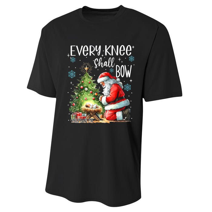 Every Knee Shall Bow Santa Christmas Nativity Scene Xmas Performance Sprint T-Shirt