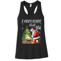 Every Knee Shall Bow Santa Christmas Nativity Scene Xmas Women's Racerback Tank