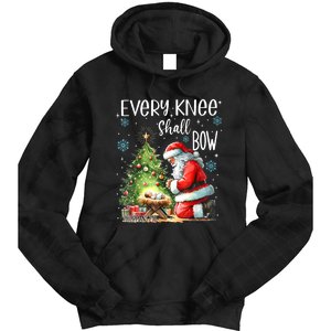 Every Knee Shall Bow Santa Christmas Nativity Scene Xmas Tie Dye Hoodie