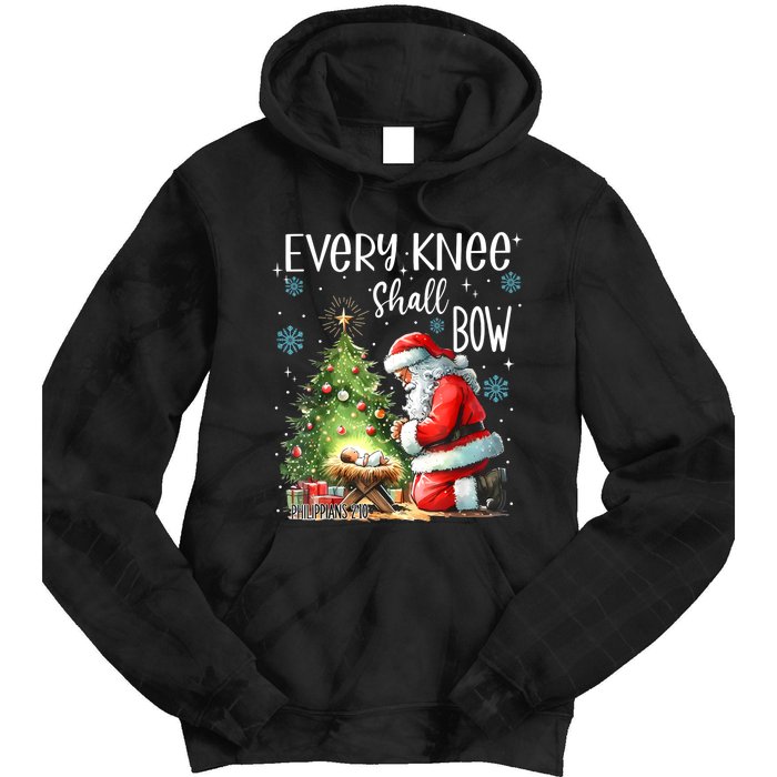 Every Knee Shall Bow Santa Christmas Nativity Scene Xmas Tie Dye Hoodie