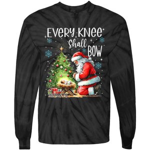 Every Knee Shall Bow Santa Christmas Nativity Scene Xmas Tie-Dye Long Sleeve Shirt