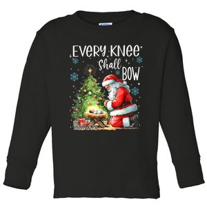 Every Knee Shall Bow Santa Christmas Nativity Scene Xmas Toddler Long Sleeve Shirt