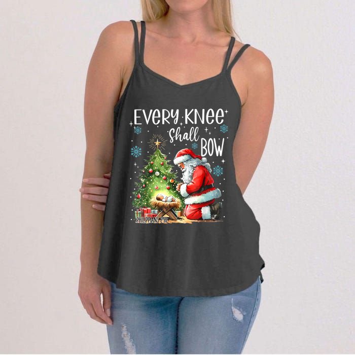 Every Knee Shall Bow Santa Christmas Nativity Scene Xmas Women's Strappy Tank