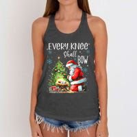 Every Knee Shall Bow Santa Christmas Nativity Scene Xmas Women's Knotted Racerback Tank