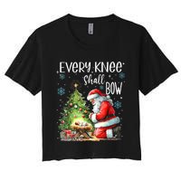 Every Knee Shall Bow Santa Christmas Nativity Scene Xmas Women's Crop Top Tee