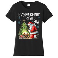 Every Knee Shall Bow Santa Christmas Nativity Scene Xmas Women's T-Shirt