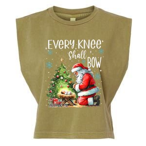 Every Knee Shall Bow Santa Christmas Nativity Scene Xmas Garment-Dyed Women's Muscle Tee