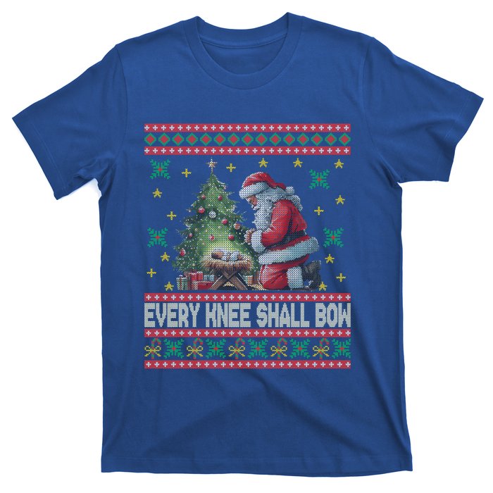 Every Knee Shall Bow Santa Nativity Scene Ugly Christmas Gift T-Shirt