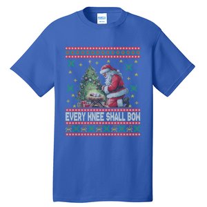 Every Knee Shall Bow Santa Nativity Scene Ugly Christmas Gift Tall T-Shirt