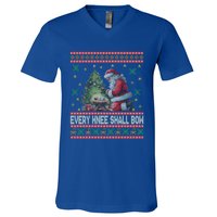 Every Knee Shall Bow Santa Nativity Scene Ugly Christmas Gift V-Neck T-Shirt