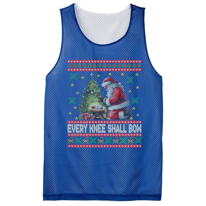 Every Knee Shall Bow Santa Nativity Scene Ugly Christmas Gift Mesh Reversible Basketball Jersey Tank