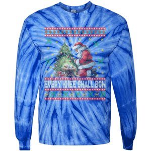 Every Knee Shall Bow Santa Nativity Scene Ugly Christmas Gift Tie-Dye Long Sleeve Shirt