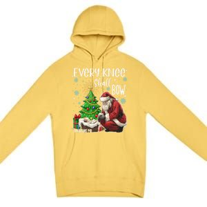 Every Knee Shall Bow Jesus Kneeling Santa Gift Premium Pullover Hoodie