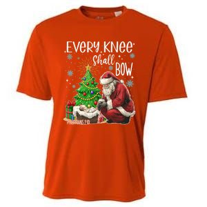 Every Knee Shall Bow Jesus Kneeling Santa Gift Cooling Performance Crew T-Shirt