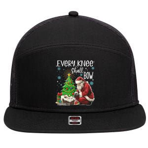 Every Knee Shall Bow Jesus Kneeling Santa Gift 7 Panel Mesh Trucker Snapback Hat