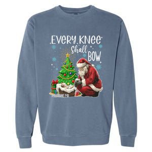 Every Knee Shall Bow Jesus Kneeling Santa Gift Garment-Dyed Sweatshirt