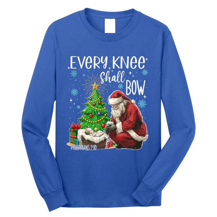 Every Knee Shall Bow Jesus Kneeling Santa Gift Long Sleeve Shirt