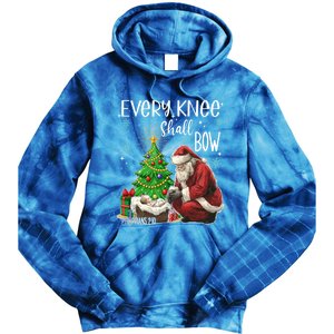 Every Knee Shall Bow Jesus Kneeling Santa Gift Tie Dye Hoodie