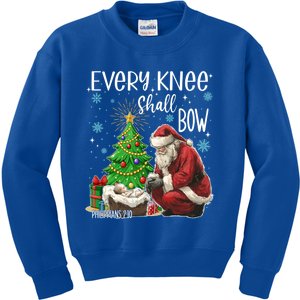 Every Knee Shall Bow Jesus Kneeling Santa Gift Kids Sweatshirt