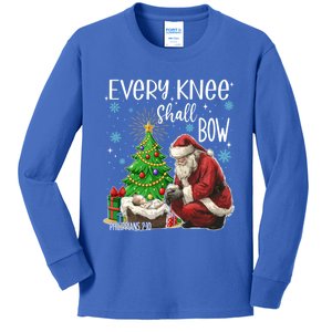 Every Knee Shall Bow Jesus Kneeling Santa Gift Kids Long Sleeve Shirt