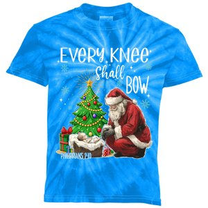 Every Knee Shall Bow Jesus Kneeling Santa Gift Kids Tie-Dye T-Shirt