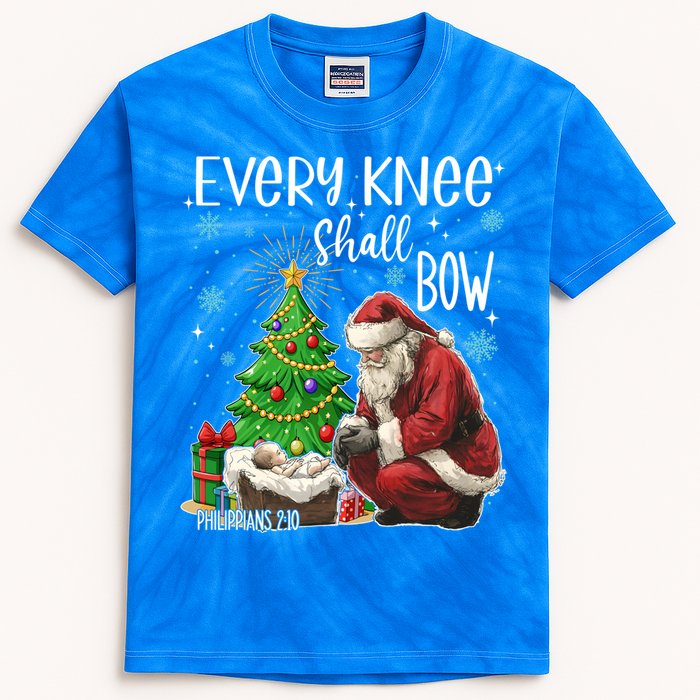 Every Knee Shall Bow Jesus Kneeling Santa Gift Kids Tie-Dye T-Shirt