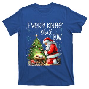 Every Knee Shall Bow Santa Christmas Nativity Scene Xmas T-Shirt