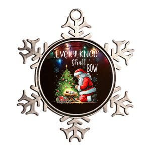 Every Knee Shall Bow Santa Christmas Nativity Scene Xmas Metallic Star Ornament