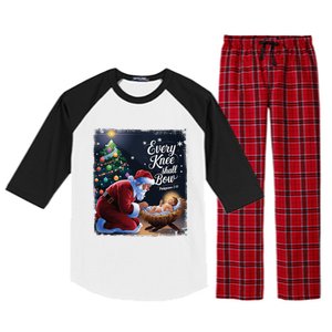 Every Knee Shall Bow Jesus Christian Santa Xmas Christmas Raglan Sleeve Pajama Set