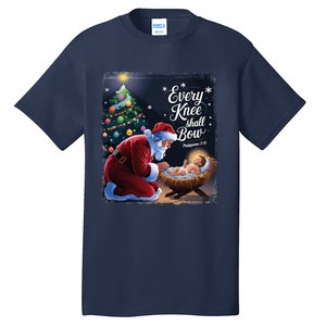 Every Knee Shall Bow Jesus Christian Santa Xmas Christmas Tall T-Shirt