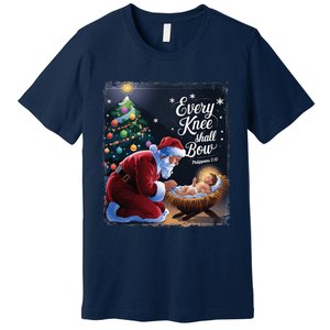 Every Knee Shall Bow Jesus Christian Santa Xmas Christmas Premium T-Shirt