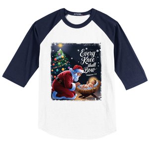 Every Knee Shall Bow Jesus Christian Santa Xmas Christmas Baseball Sleeve Shirt