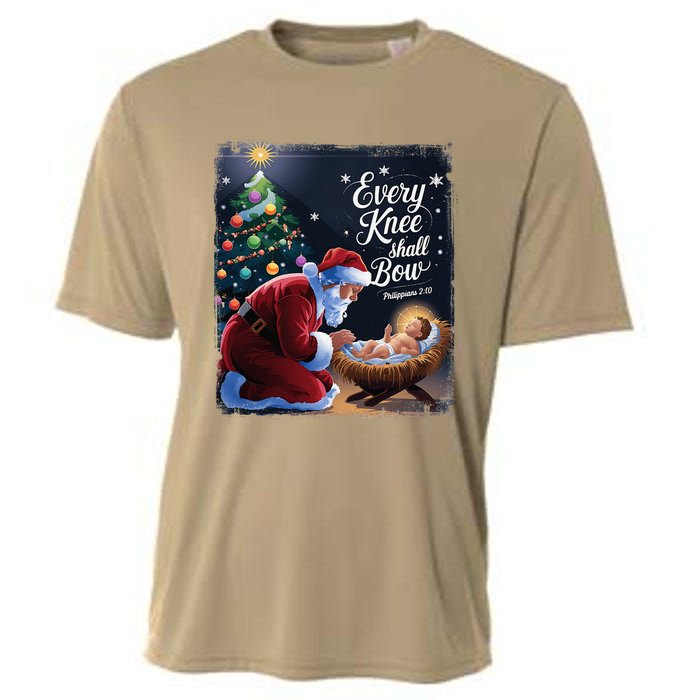 Every Knee Shall Bow Jesus Christian Santa Xmas Christmas Cooling Performance Crew T-Shirt