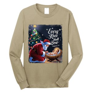 Every Knee Shall Bow Jesus Christian Santa Xmas Christmas Long Sleeve Shirt