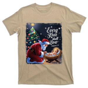 Every Knee Shall Bow Jesus Christian Santa Xmas Christmas T-Shirt