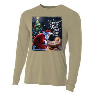 Every Knee Shall Bow Jesus Christian Santa Xmas Christmas Cooling Performance Long Sleeve Crew