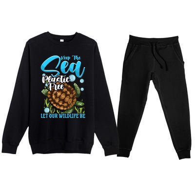 Environtal Keep The Sea Plastic Free Save Wildlife Turtle Gift Premium Crewneck Sweatsuit Set